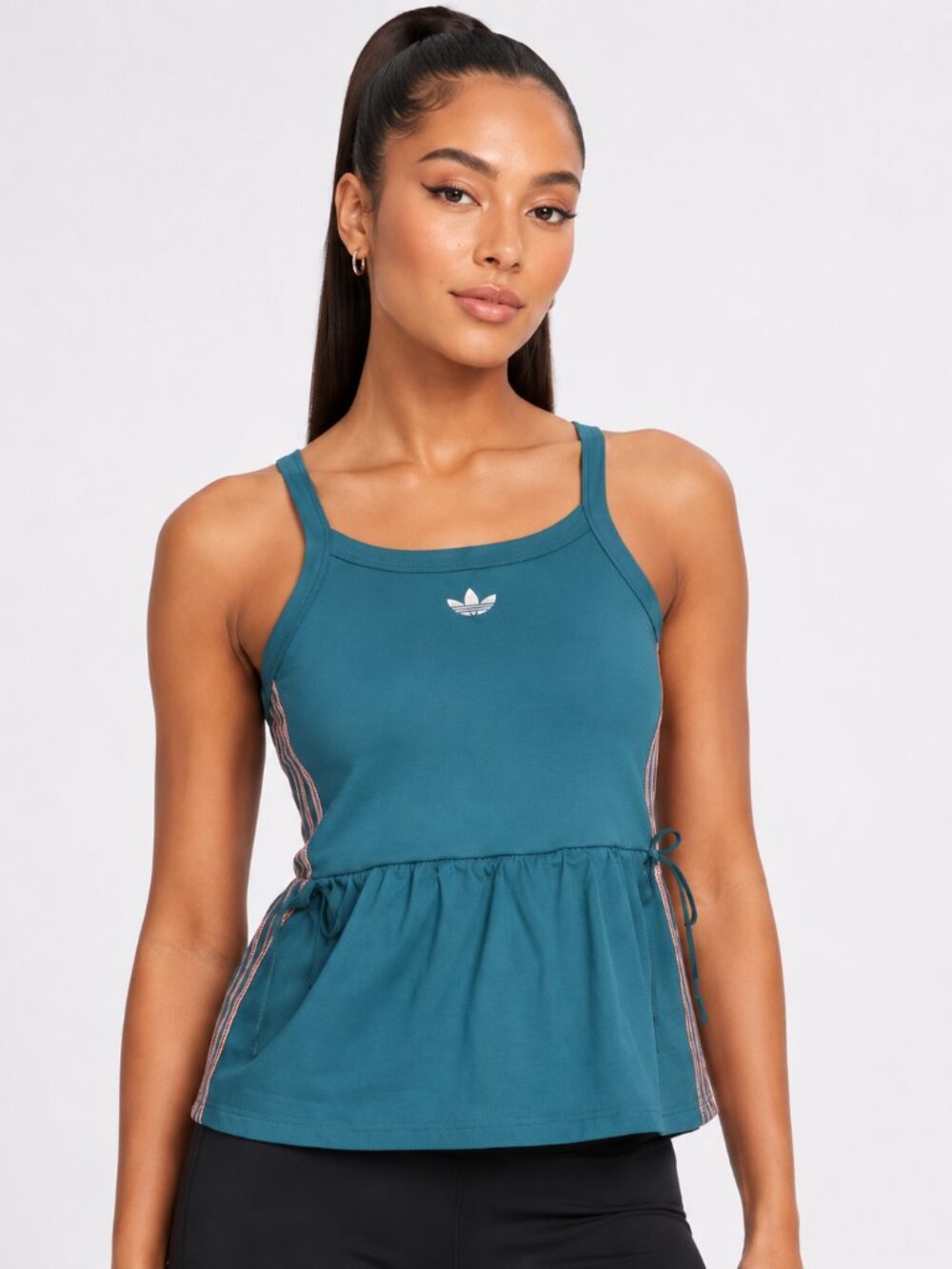 Adidas Originals Relaxed Women’s Peplum Tank Top NWT Size S Teal Pink Stripes
